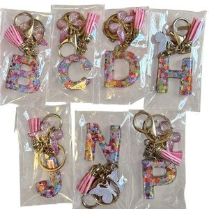 Pink Letters Initial Key Ring Bag Charm Keychain